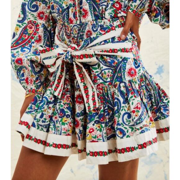 Love The Lablel Ruby Skirt Women Medium Elodie Print Red Blue Floral Bow Pleated - Picture 1 of 11